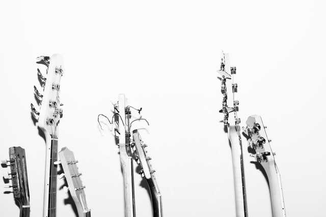 row of guitars